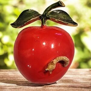 Vintage Original by Robert Large Enamel Brooch Pin Apple Worm Signed Teacher